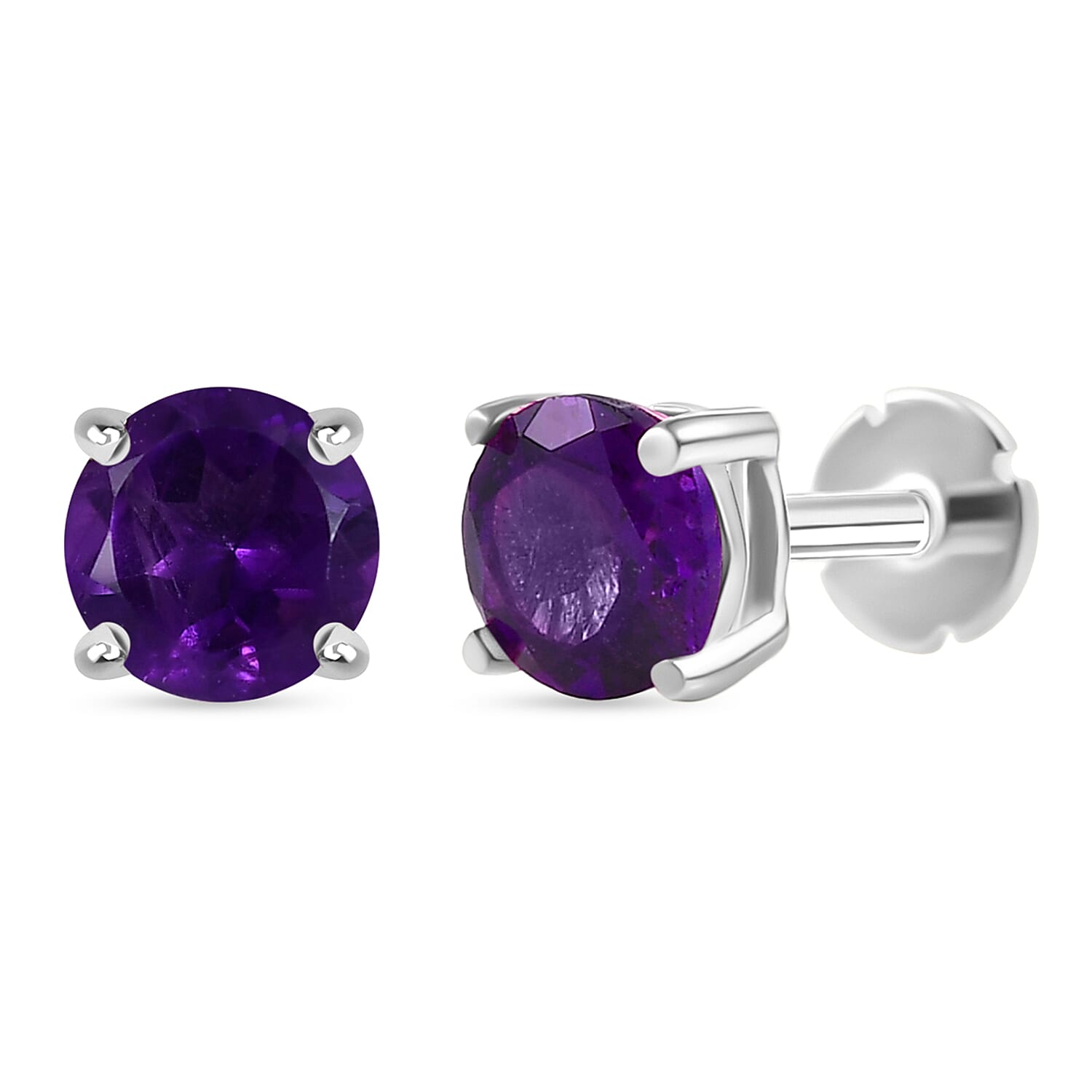 African Amethyst Earring with Screw Back in Rhodium Overlay Sterling Silver