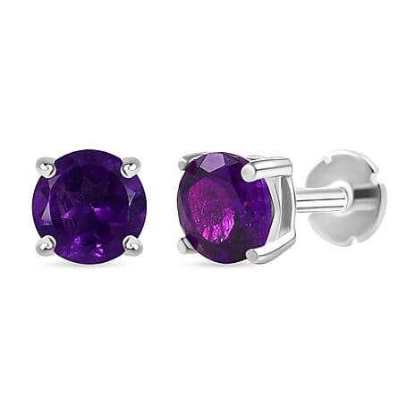 African Amethyst Earring with Screw Back in Rhodium Overlay Sterling Silver