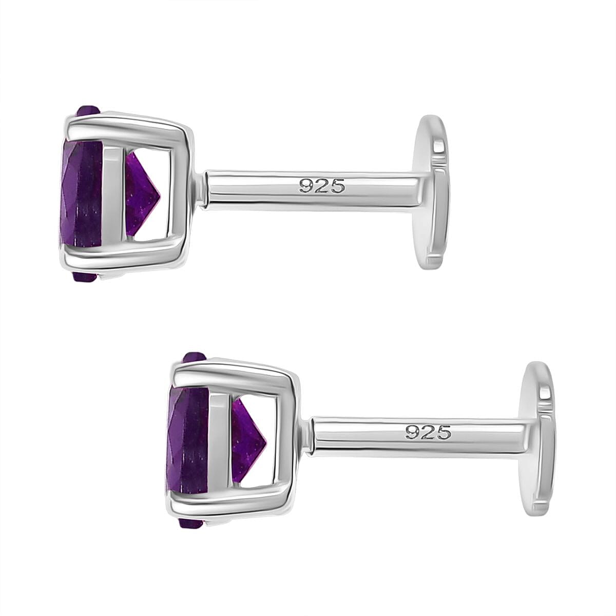 African Amethyst Earring with Screw Back in Rhodium Overlay Sterling Silver