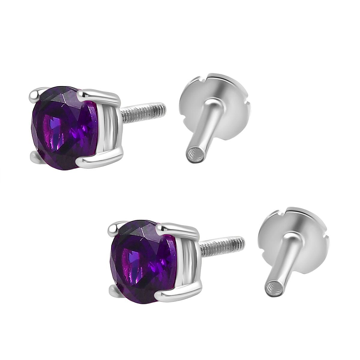 African Amethyst Earring with Screw Back in Rhodium Overlay Sterling Silver