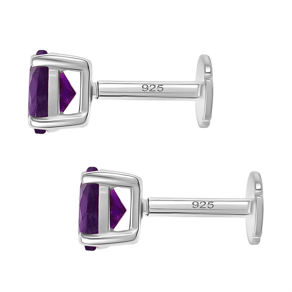 African Amethyst Earring with Screw Back in Rhodium Overlay Sterling Silver