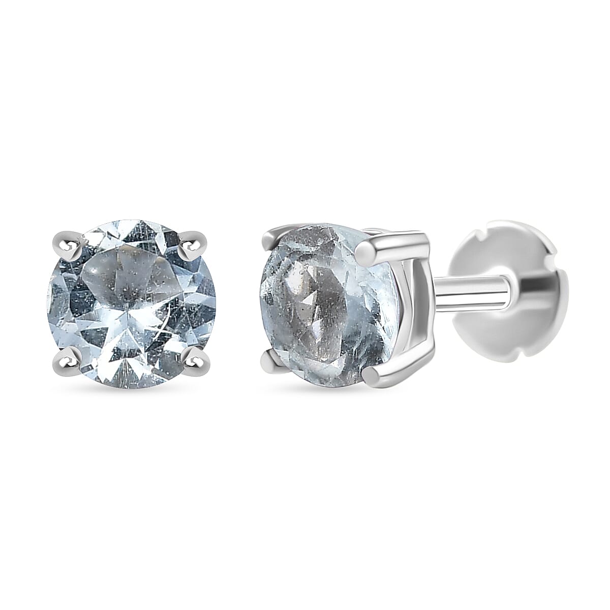 Aquamarine Earring with Screw Back in Rhodium Overlay Sterling Silver