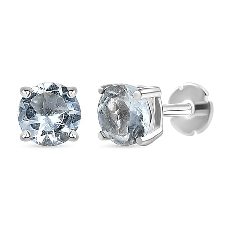 Aquamarine Earring with Screw Back in Rhodium Overlay Sterling Silver