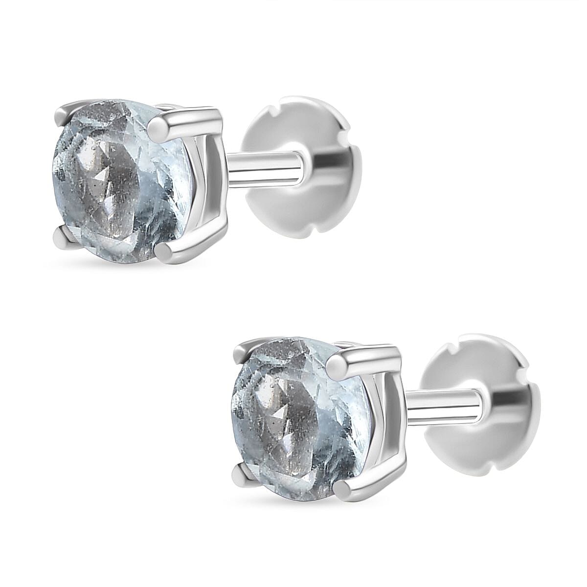 Aquamarine Earring with Screw Back in Rhodium Overlay Sterling Silver