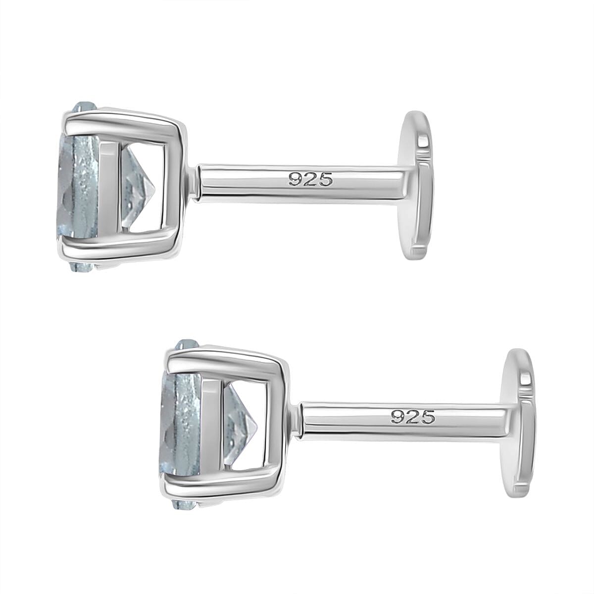 Aquamarine Earring with Screw Back in Rhodium Overlay Sterling Silver