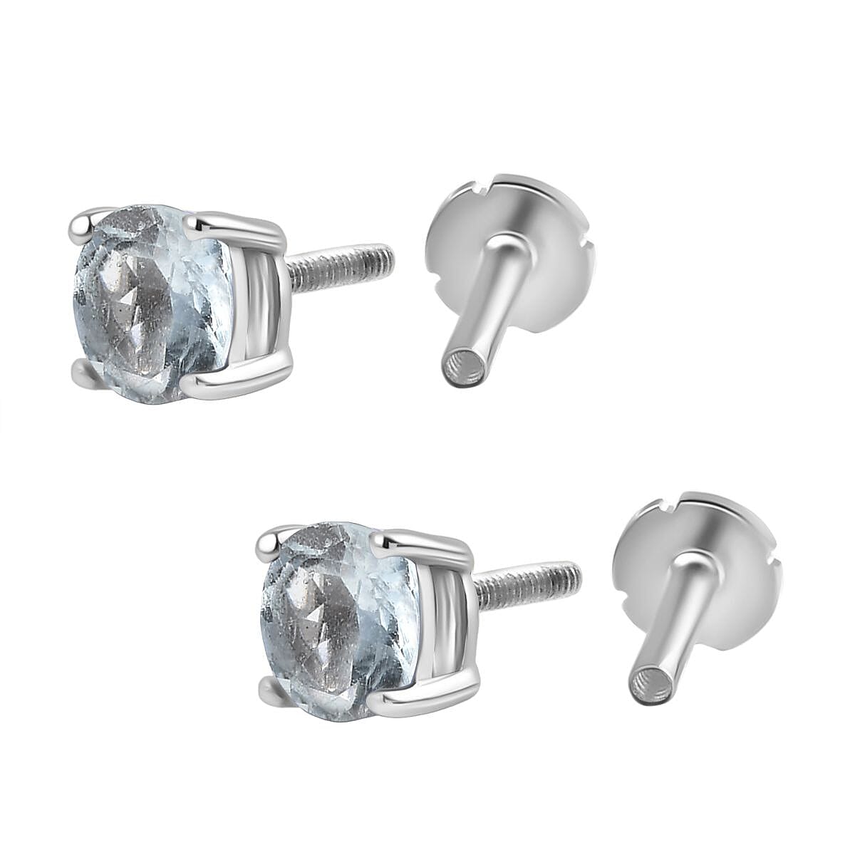 Aquamarine Earring with Screw Back in Rhodium Overlay Sterling Silver