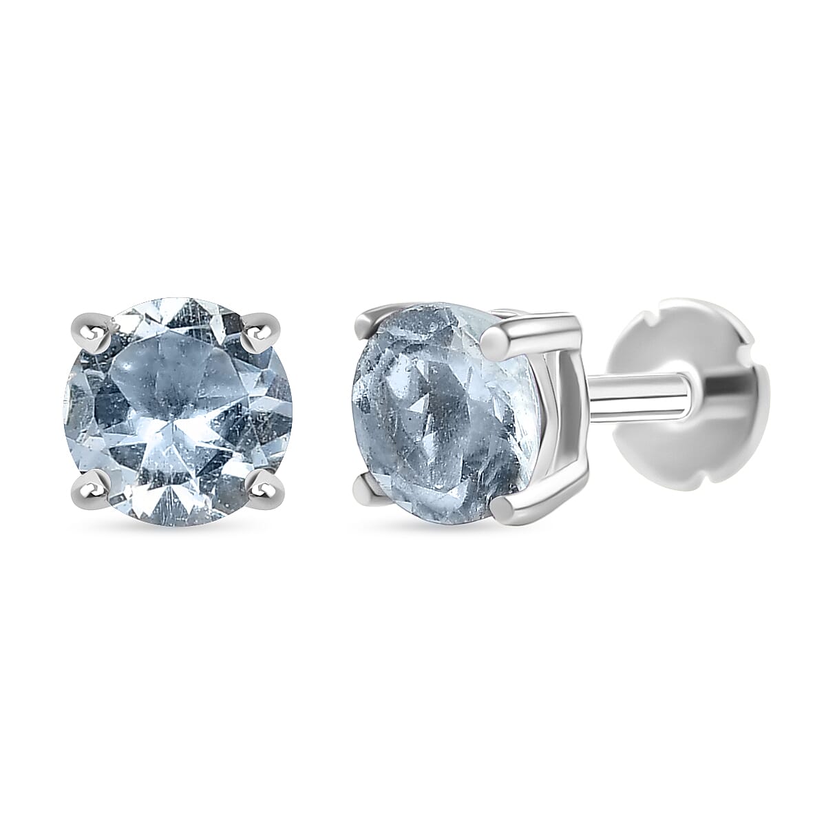 Aquamarine Earring with Screw Back in Rhodium Overlay Sterling Silver