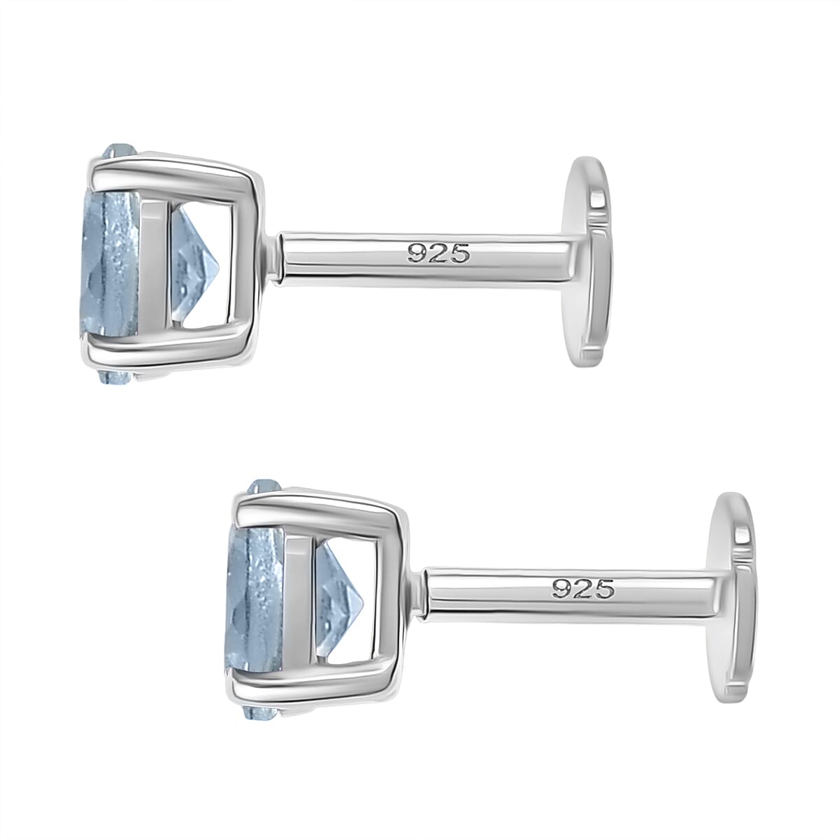 Aquamarine Earring with Screw Back in Rhodium Overlay Sterling Silver