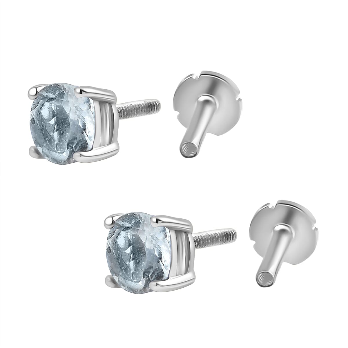 Aquamarine Earring with Screw Back in Rhodium Overlay Sterling Silver