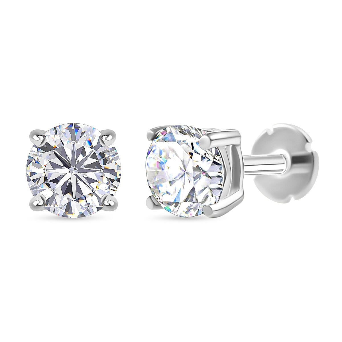 Moissanite Earring with Screw Back in Rhodium Overlay Sterling Silver