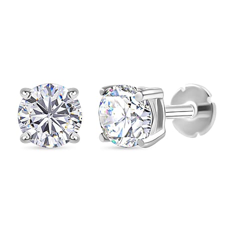 Moissanite Earring with Screw Back in Rhodium Overlay Sterling Silver