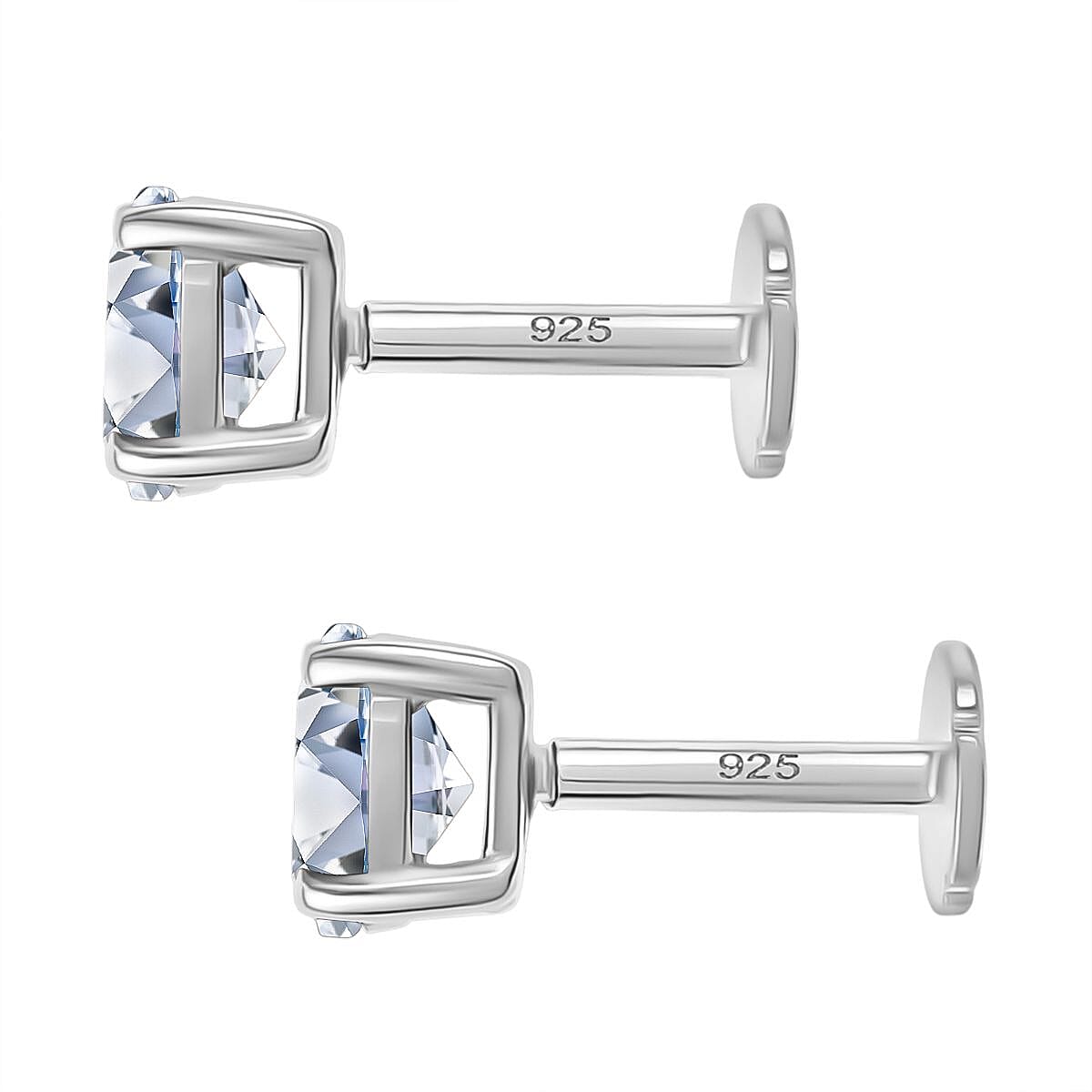Moissanite Earring with Screw Back in Rhodium Overlay Sterling Silver
