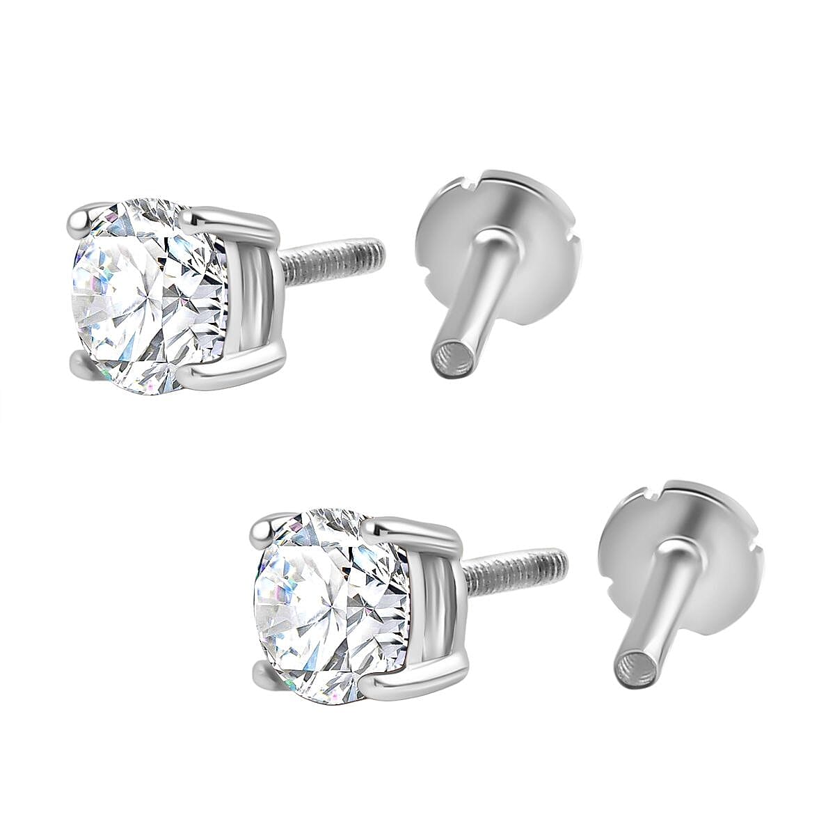 Moissanite Earring with Screw Back in Rhodium Overlay Sterling Silver