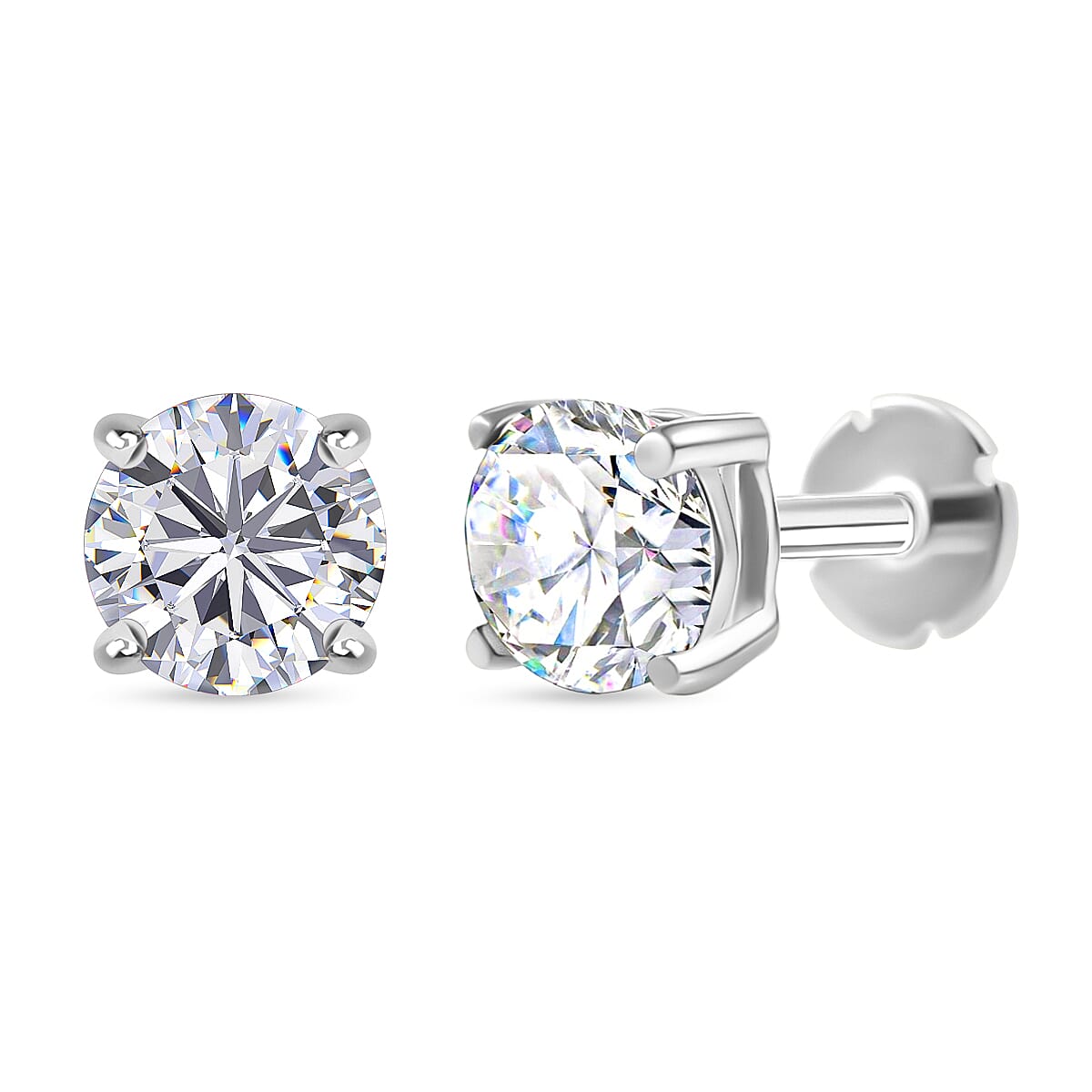 Moissanite Earring with Screw Back in Rhodium Overlay Sterling Silver