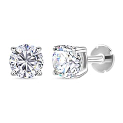 Poke Free Moissanite (5mm) April Birthstone Solitaire Stud Earring in Rhodium Overlay Sterling Silver