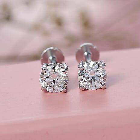 Moissanite Earring with Screw Back in Rhodium Overlay Sterling Silver
