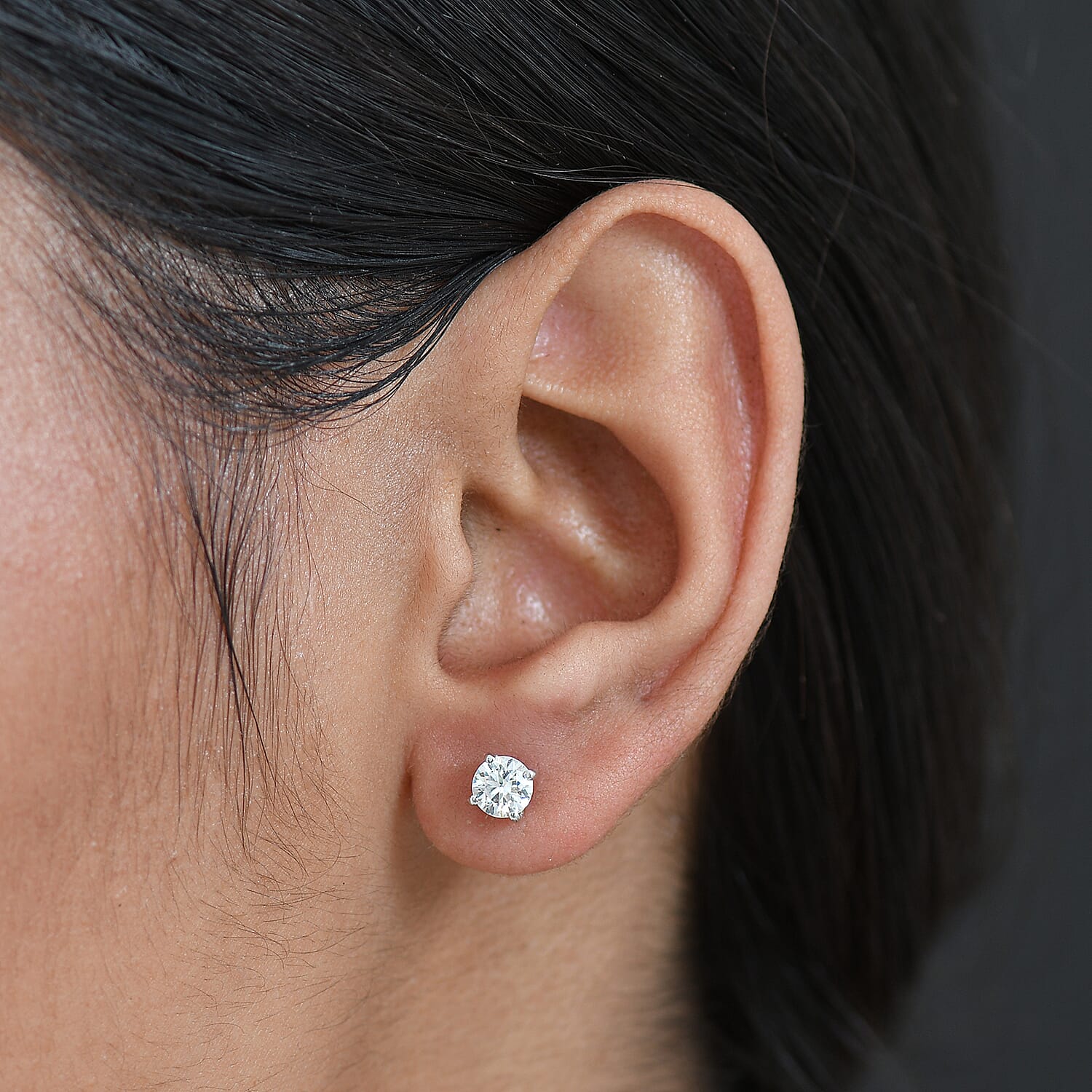 Moissanite Earring with Screw Back in Rhodium Overlay Sterling Silver