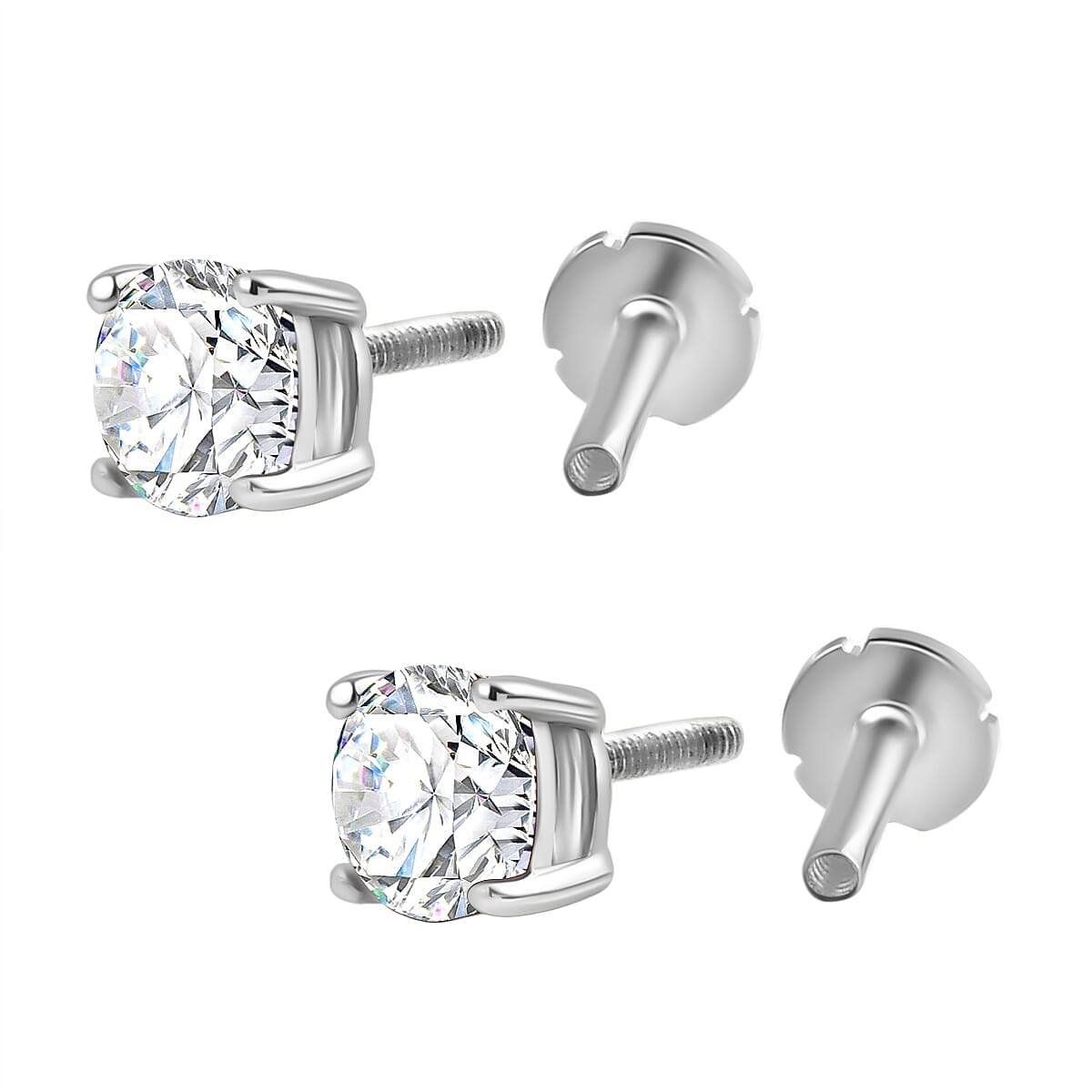 Moissanite Earring with Screw Back in Rhodium Overlay Sterling Silver