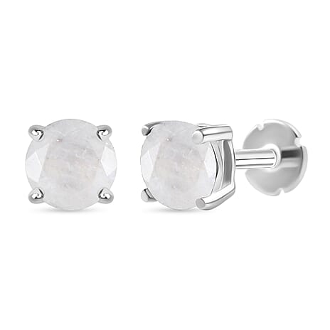 Rainbow Moonstone Earring with Screw Back in Rhodium Overlay Sterling Silver 1.04 Ct.