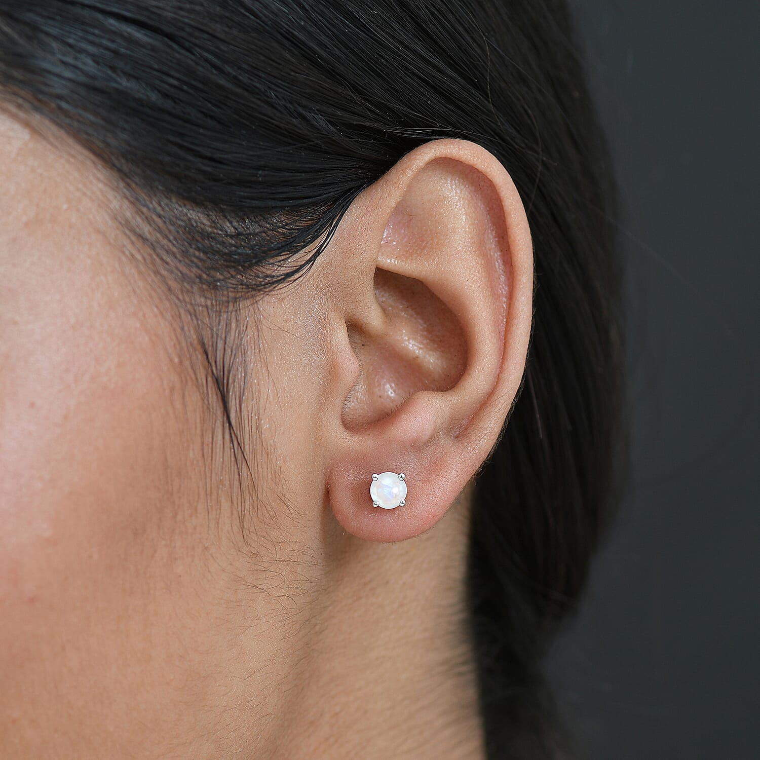 Rainbow Moonstone Earring with Screw Back in Rhodium Overlay Sterling Silver 1.04 Ct.