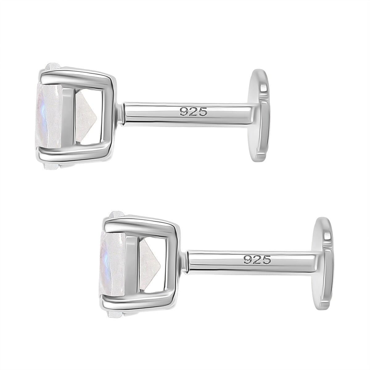 Rainbow Moonstone Earring with Screw Back in Rhodium Overlay Sterling Silver 1.04 Ct.