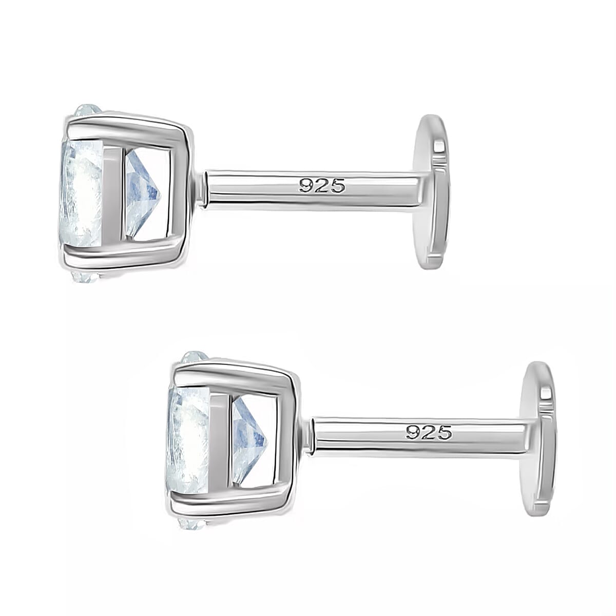 Rainbow Moonstone Earring with Screw Back in Rhodium Overlay Sterling Silver 1.04 Ct.