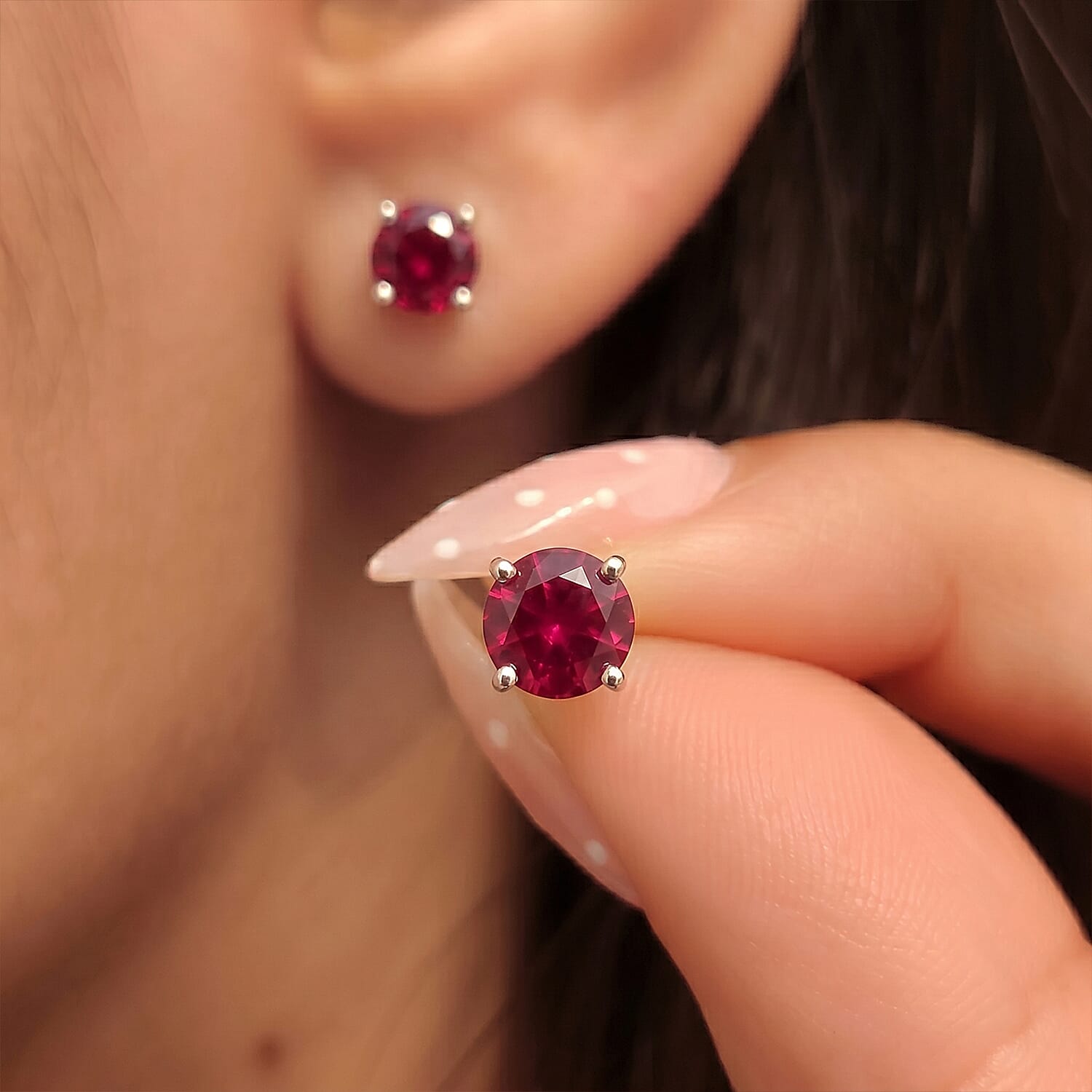 African Ruby Earring with Screw Back in Rhodium Overlay Sterling Silver 1.46 Ct.