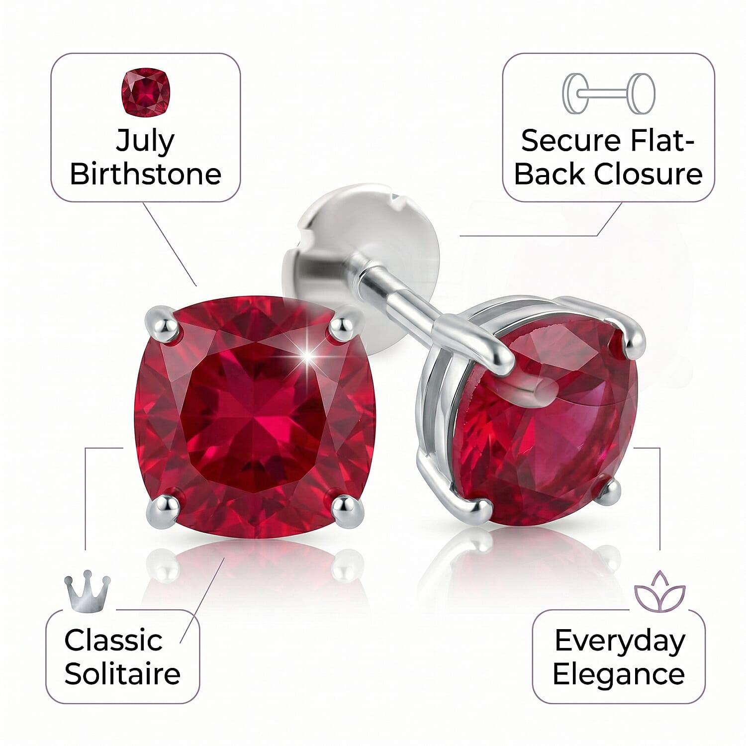African Ruby Earring with Screw Back in Rhodium Overlay Sterling Silver 1.46 Ct.