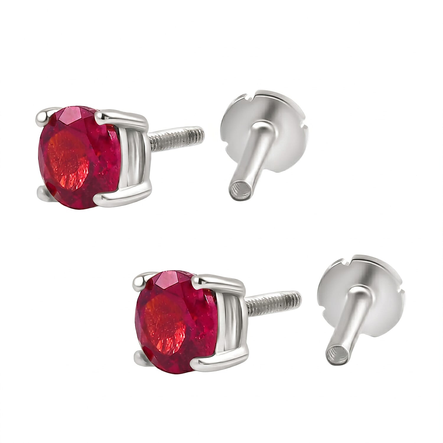 African Ruby Earring with Screw Back in Rhodium Overlay Sterling Silver 1.46 Ct.