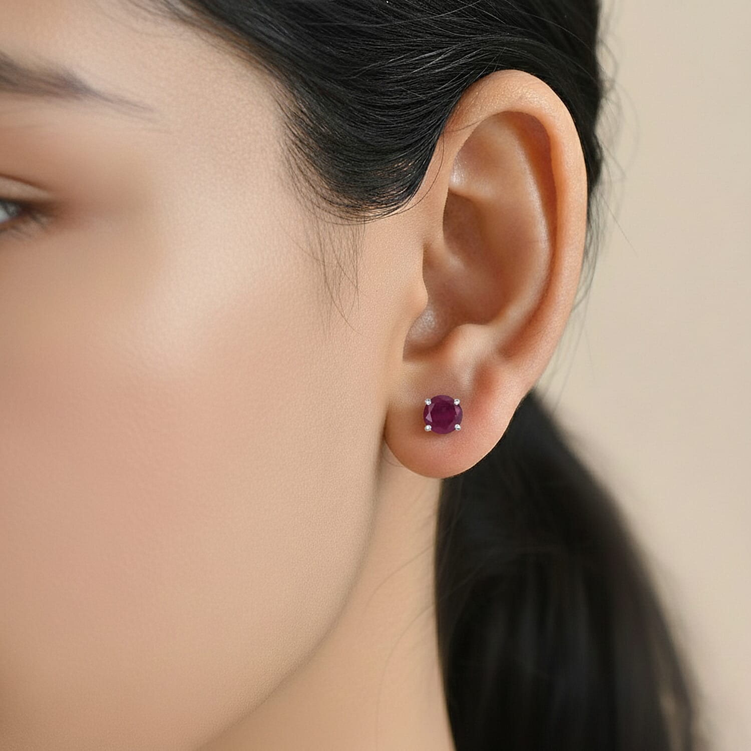 African Ruby Earring with Screw Back in Rhodium Overlay Sterling Silver 1.46 Ct.