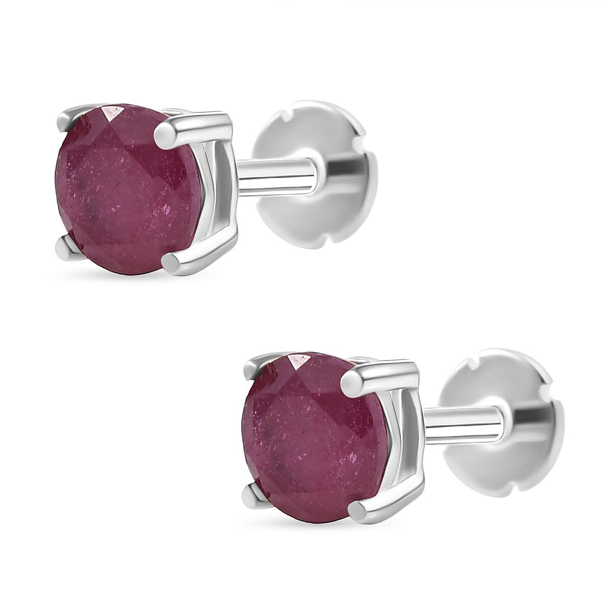 African Ruby Earring with Screw Back in Rhodium Overlay Sterling Silver 1.46 Ct.