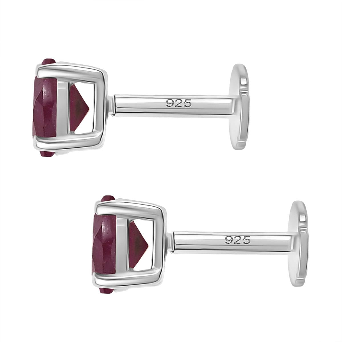 African Ruby Earring with Screw Back in Rhodium Overlay Sterling Silver 1.46 Ct.
