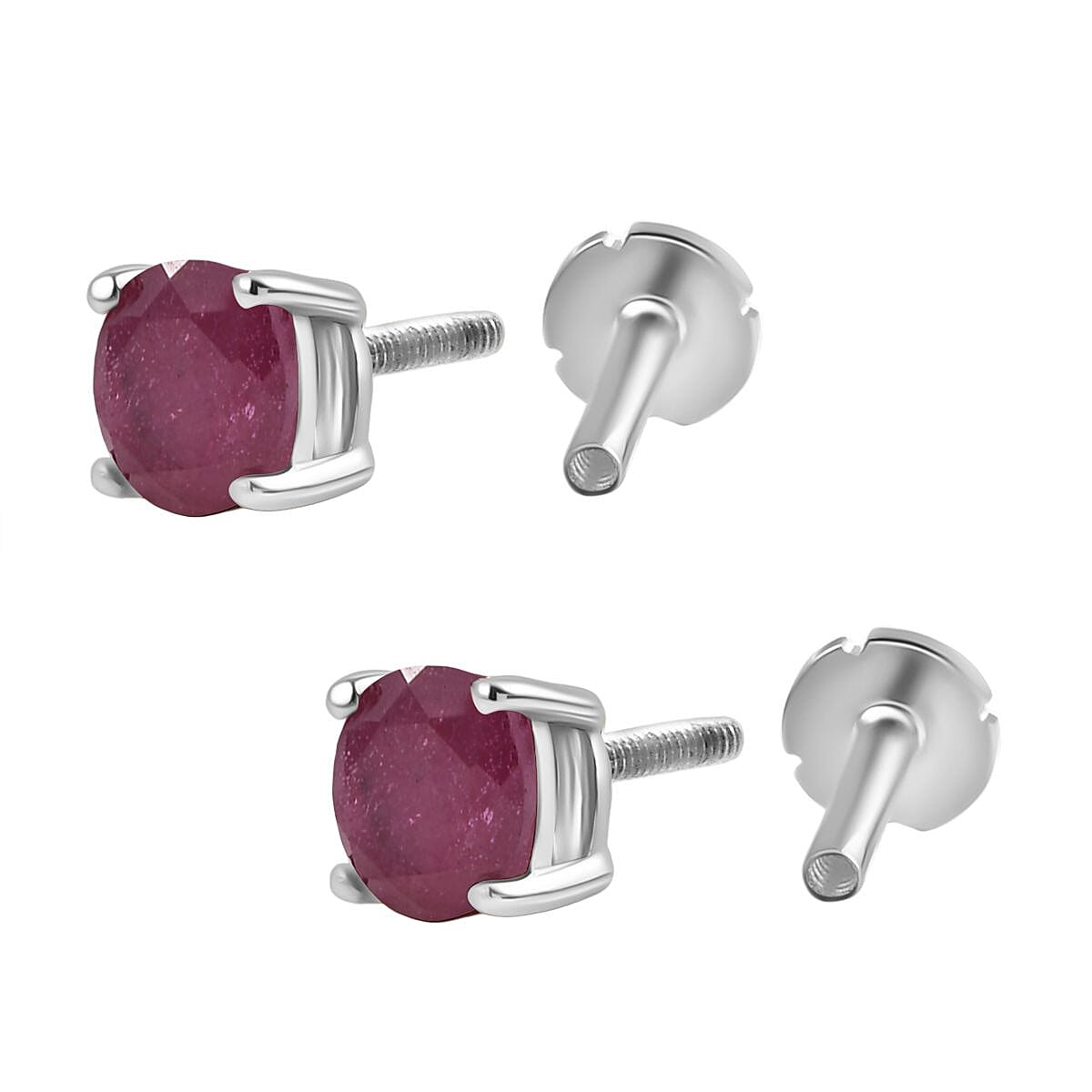 African Ruby Earring with Screw Back in Rhodium Overlay Sterling Silver 1.46 Ct.