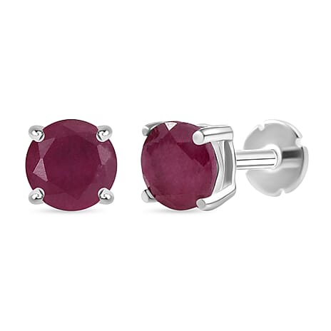 African Ruby Earring with Screw Back in Rhodium Overlay Sterling Silver 1.46 Ct.