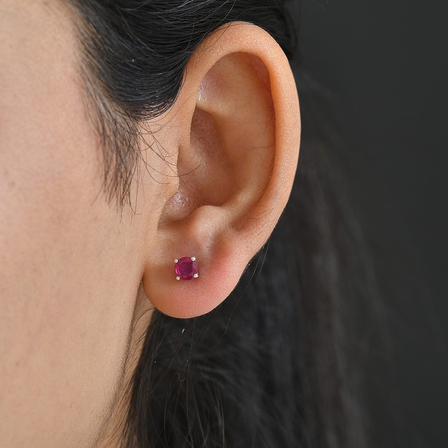 African Ruby Earring with Screw Back in Rhodium Overlay Sterling Silver 1.46 Ct.