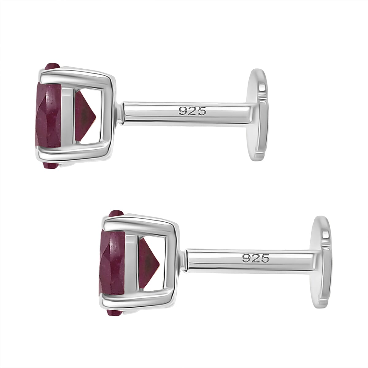 African Ruby Earring with Screw Back in Rhodium Overlay Sterling Silver 1.46 Ct.
