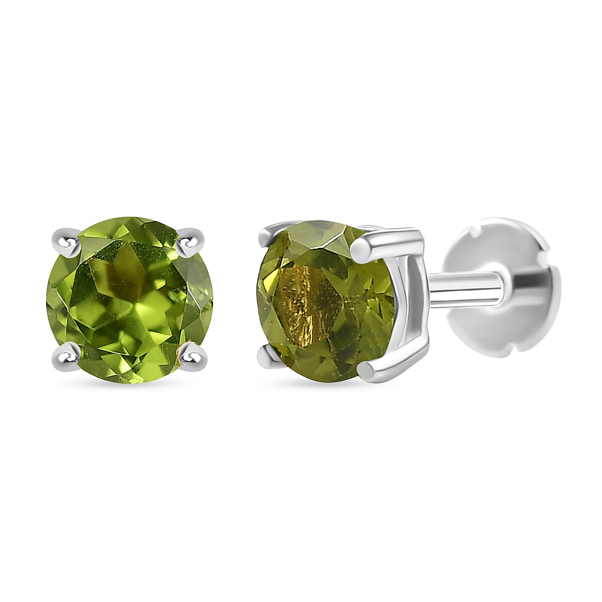 Peridot Earring with Screw Back in Rhodium Overlay Sterling Silver 1.06 Ct.