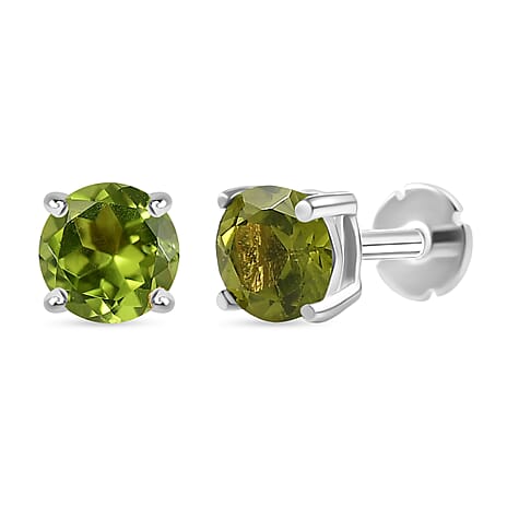 Peridot Earring with Screw Back in Rhodium Overlay Sterling Silver 1.06 Ct.