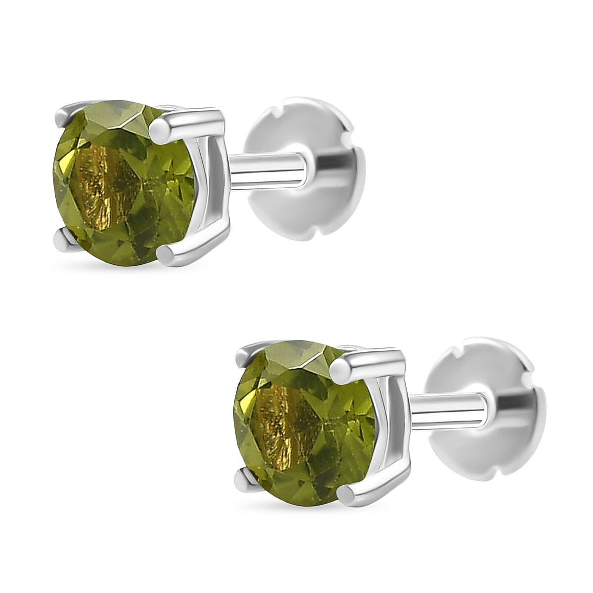 Peridot Earring with Screw Back in Rhodium Overlay Sterling Silver 1.06 Ct.
