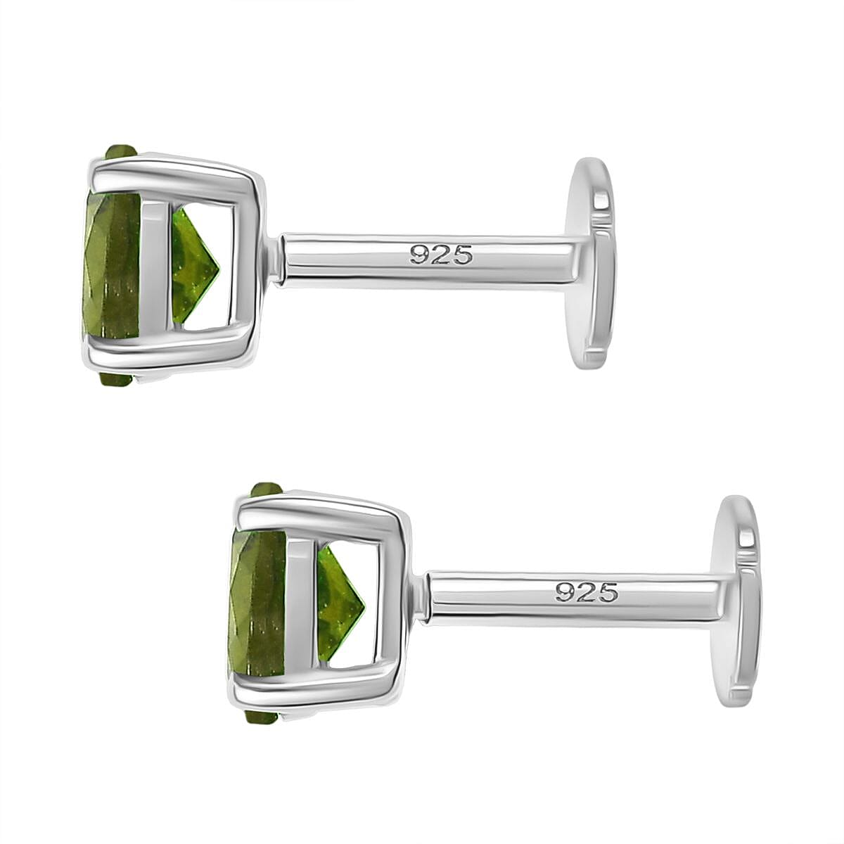 Peridot Earring with Screw Back in Rhodium Overlay Sterling Silver 1.06 Ct.