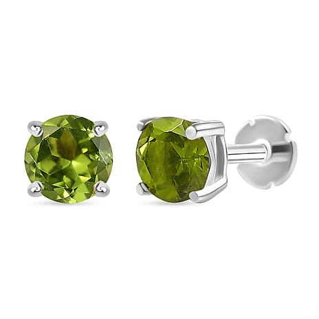 Peridot Earring with Screw Back in Rhodium Overlay Sterling Silver 1.06 Ct.