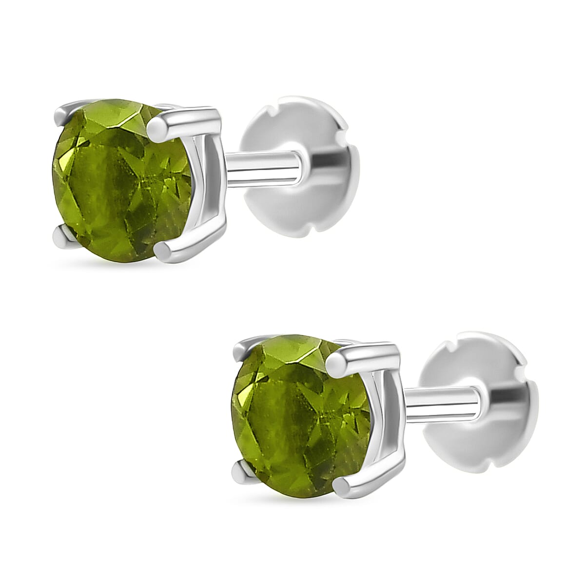 Peridot Earring with Screw Back in Rhodium Overlay Sterling Silver 1.06 Ct.