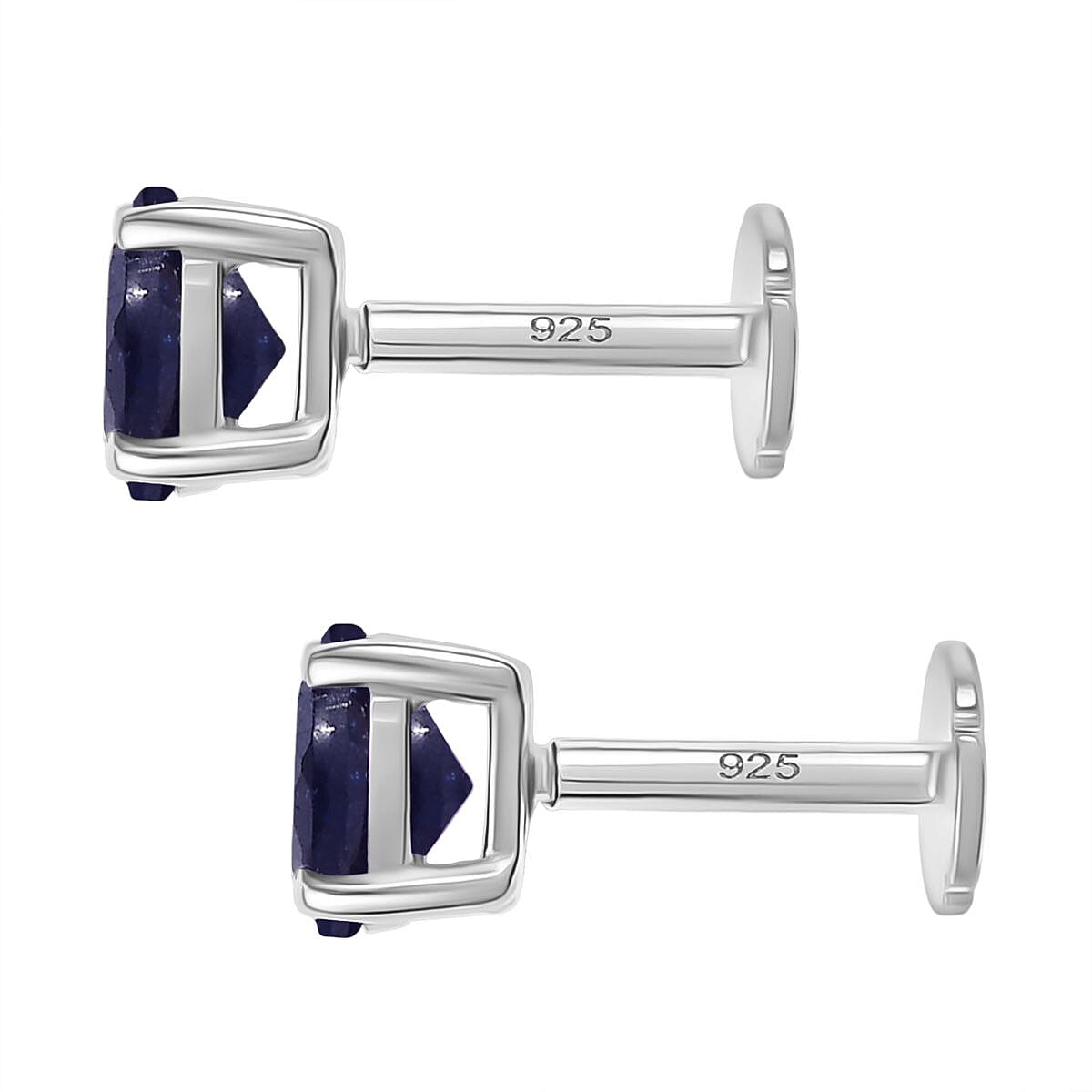 Fissure Filled Blue Sapphire Earring with Screw Back in Rhodium Overlay Sterling Silver 1.51 Ct.