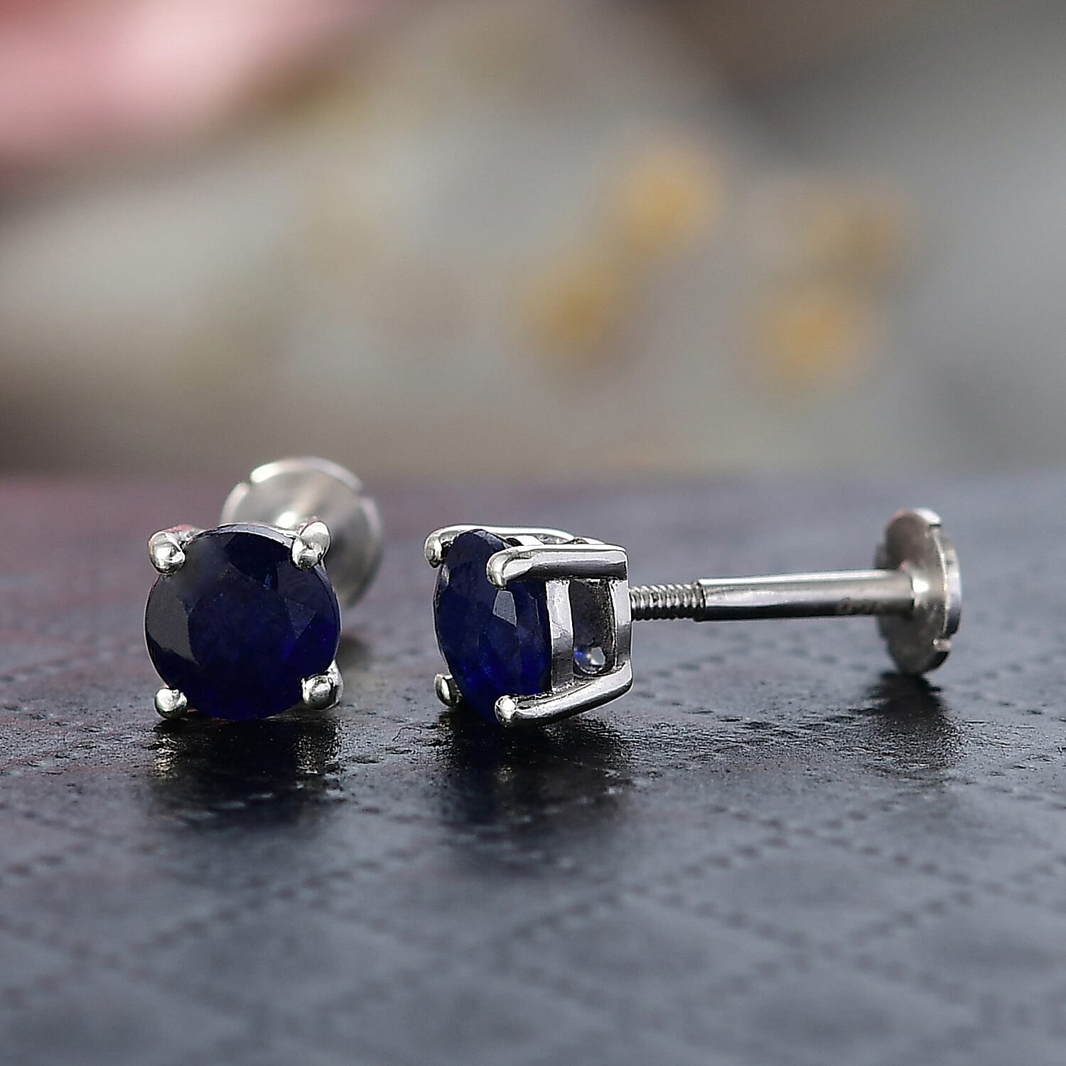 Fissure Filled Blue Sapphire Earring with Screw Back in Rhodium Overlay Sterling Silver 1.51 Ct.