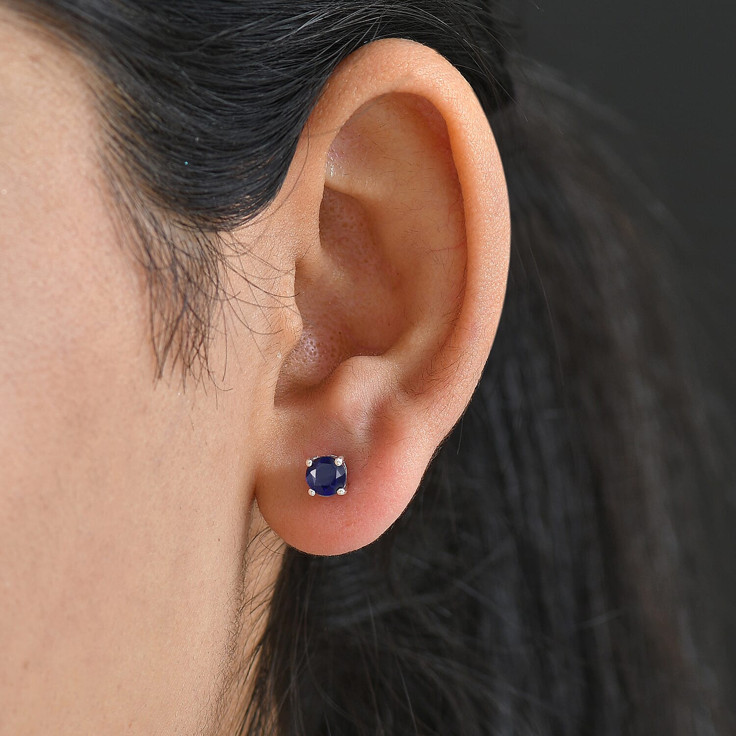 Fissure Filled Blue Sapphire Earring with Screw Back in Rhodium Overlay Sterling Silver 1.51 Ct.