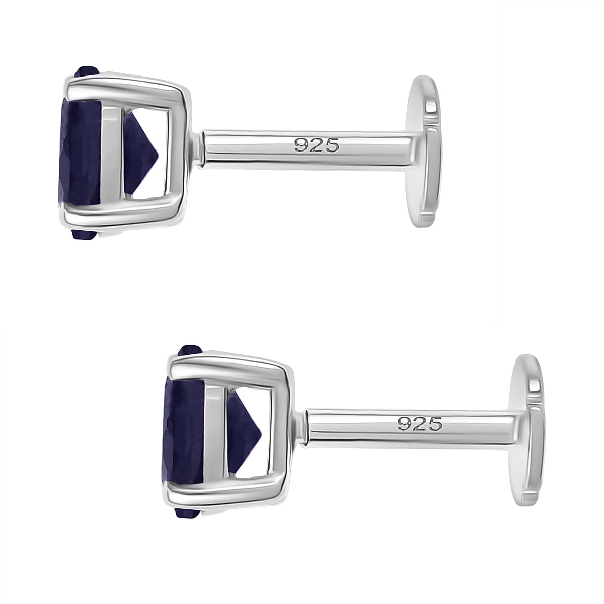 Fissure Filled Blue Sapphire Earring with Screw Back in Rhodium Overlay Sterling Silver 1.51 Ct.