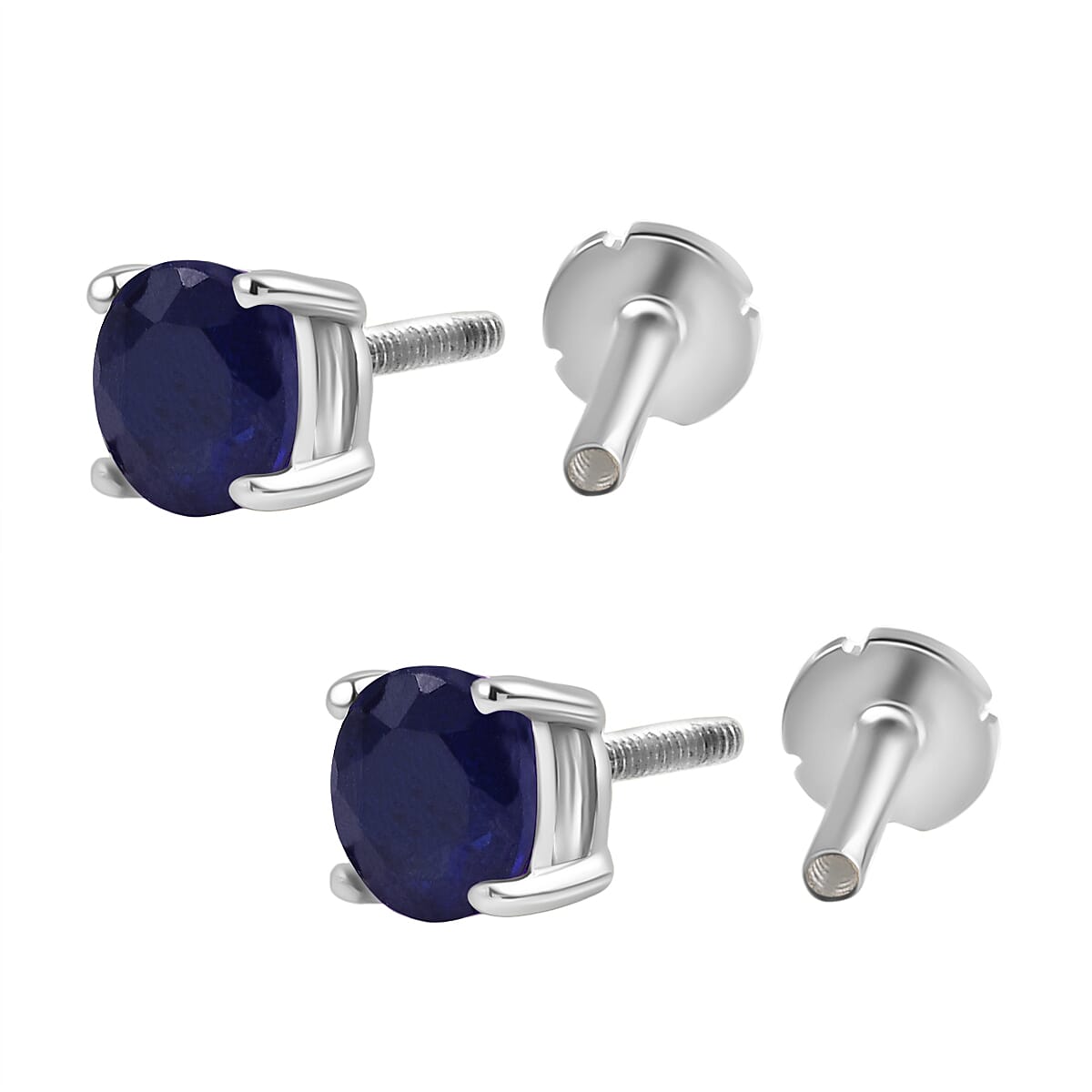 Fissure Filled Blue Sapphire Earring with Screw Back in Rhodium Overlay Sterling Silver 1.51 Ct.