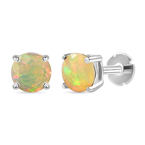 Ethiopian Opal Earring with Screw Back in Rhodium Overlay Sterling Silver