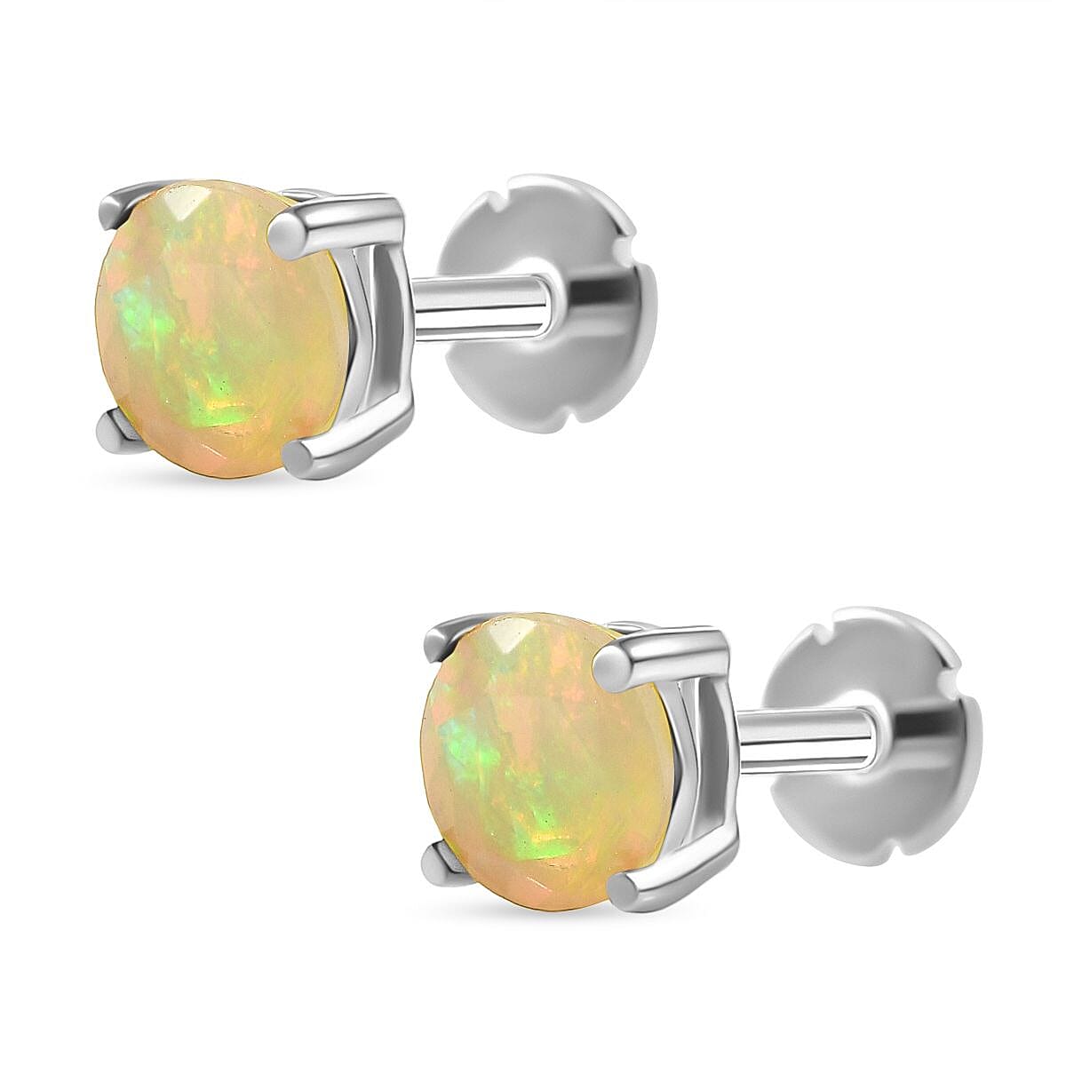 Ethiopian Opal Earring with Screw Back in Rhodium Overlay Sterling Silver
