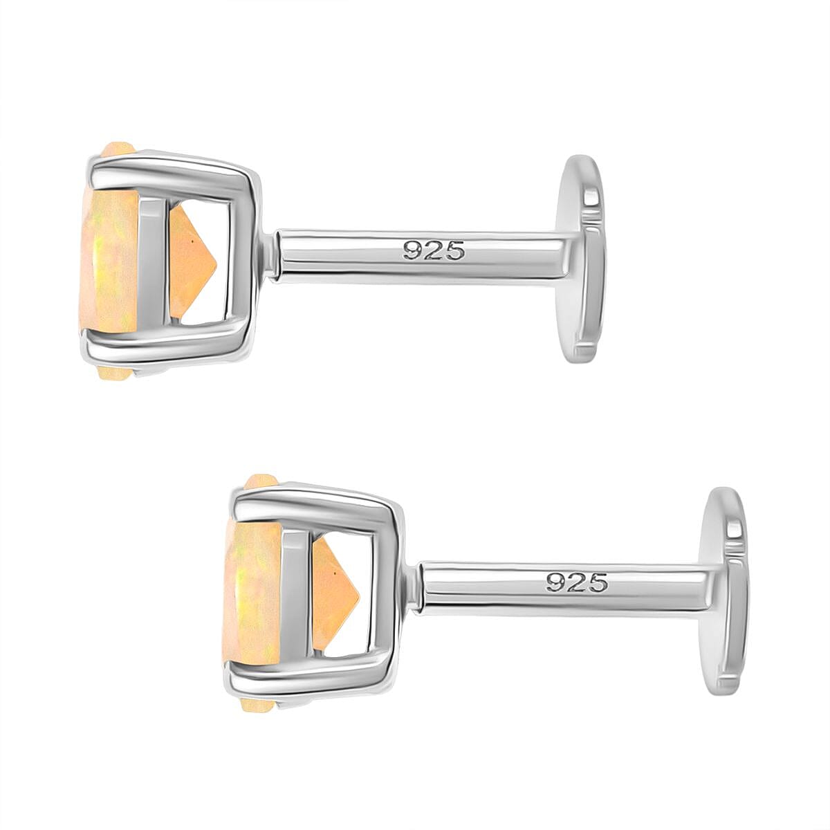 Ethiopian Opal Earring with Screw Back in Rhodium Overlay Sterling Silver